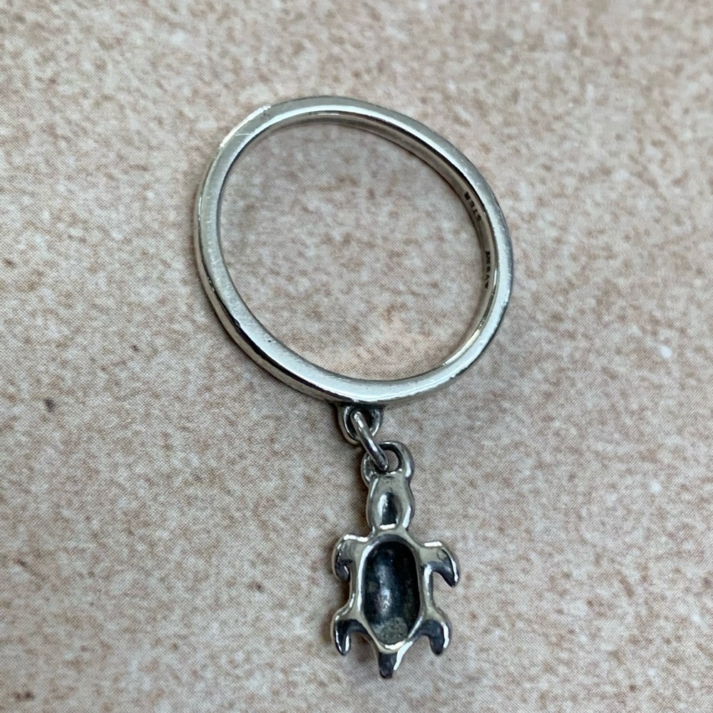 RETIRED James Avery Sterling Silver Turtle Dangle Ring - Picture 2 of 5